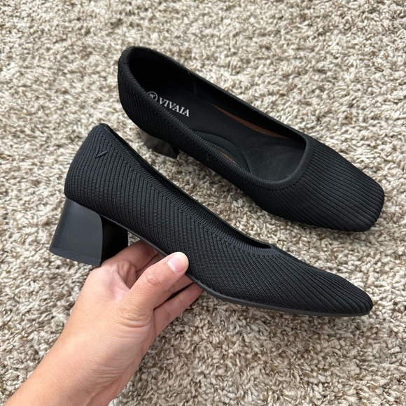 Vivaia Melody 2.0 Square Toe Chunky Heels Deep Ebony Women’s 38.5 Knit Ribbed - Picture 1 of 10